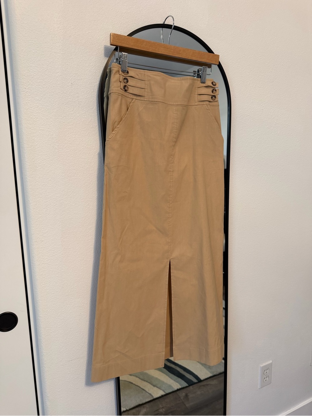 Anthropologie Beige/Tan Midi Skirt with Subtle Seam Detail